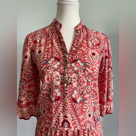 Alloy Apparel Boho Floral Print Pink Dress Bead Detail Size Small - Picture 6 of 12